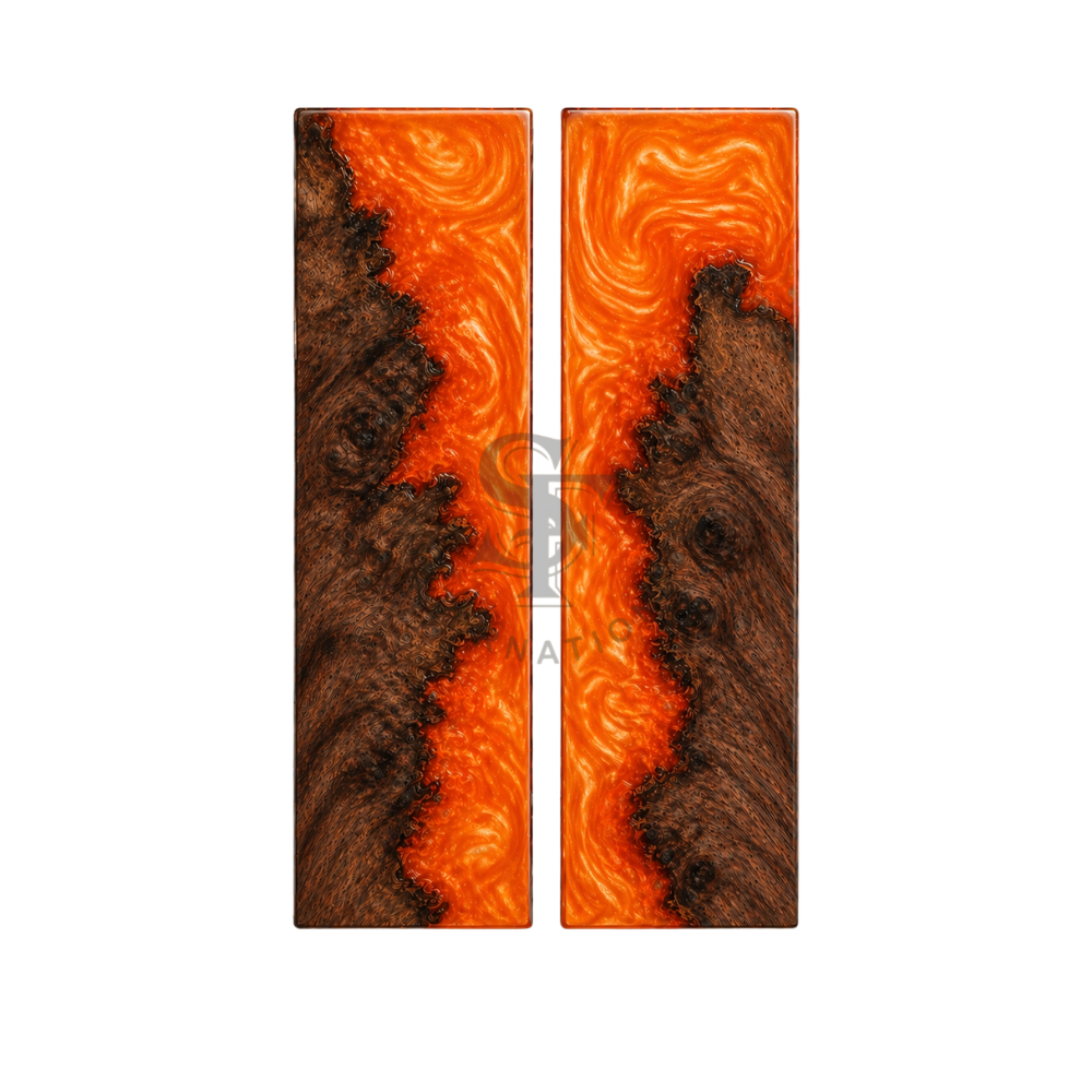 Walnut Wood with Epoxy Resin Orange Hybrid Scales