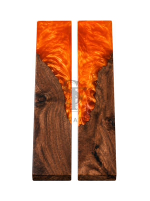 Walnut Wood with Epoxy Resin Orange Hybrid Scales