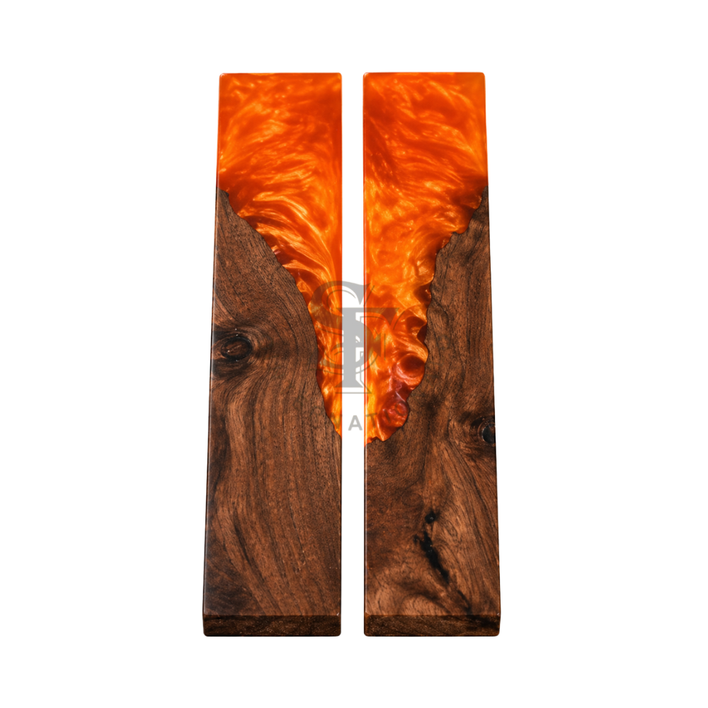 Walnut Wood with Epoxy Resin Orange Hybrid Scales