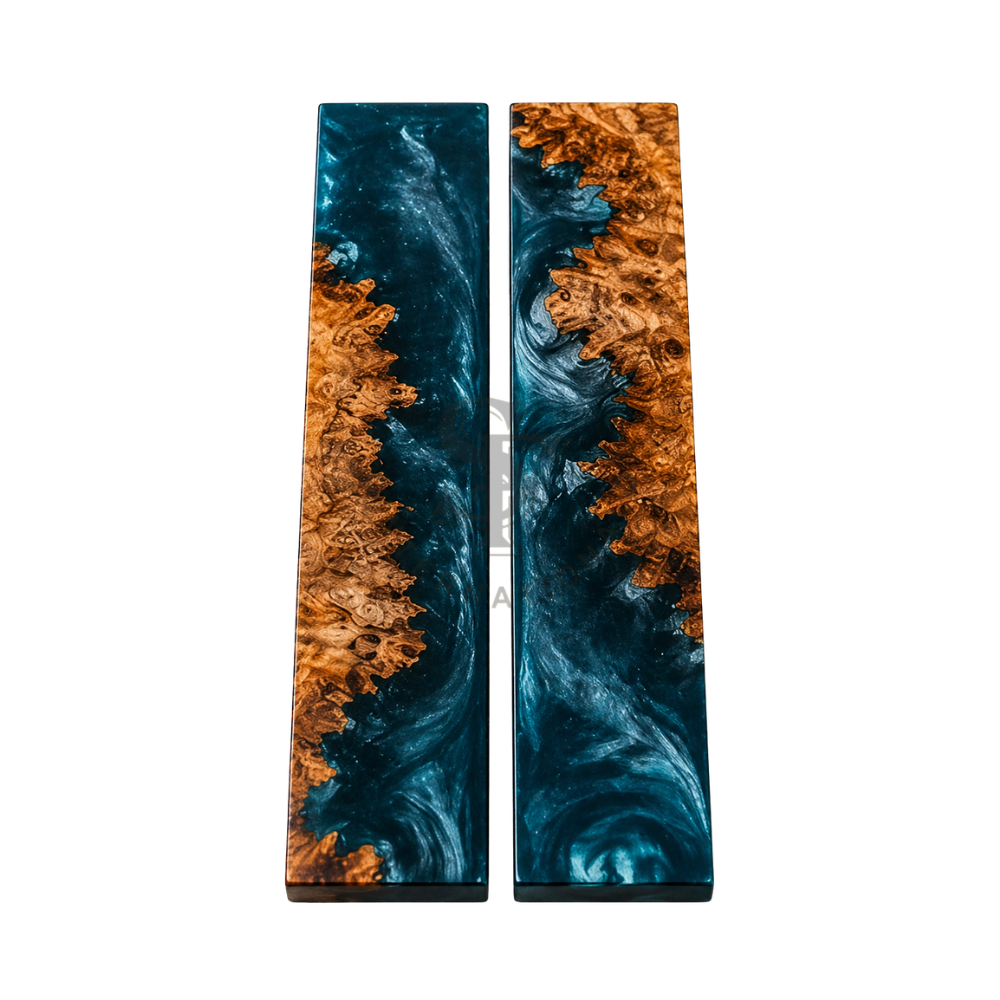 Walnut Wood with Deep Ocean Blue Epoxy Resin Hybrid Scales