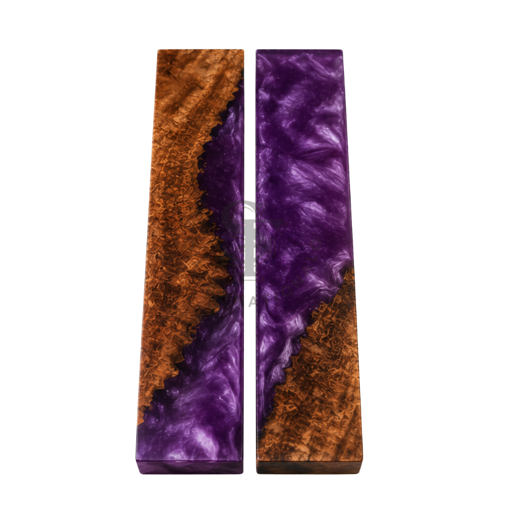 Walnut Wood with Purple Epoxy Resin Hybrid Scales