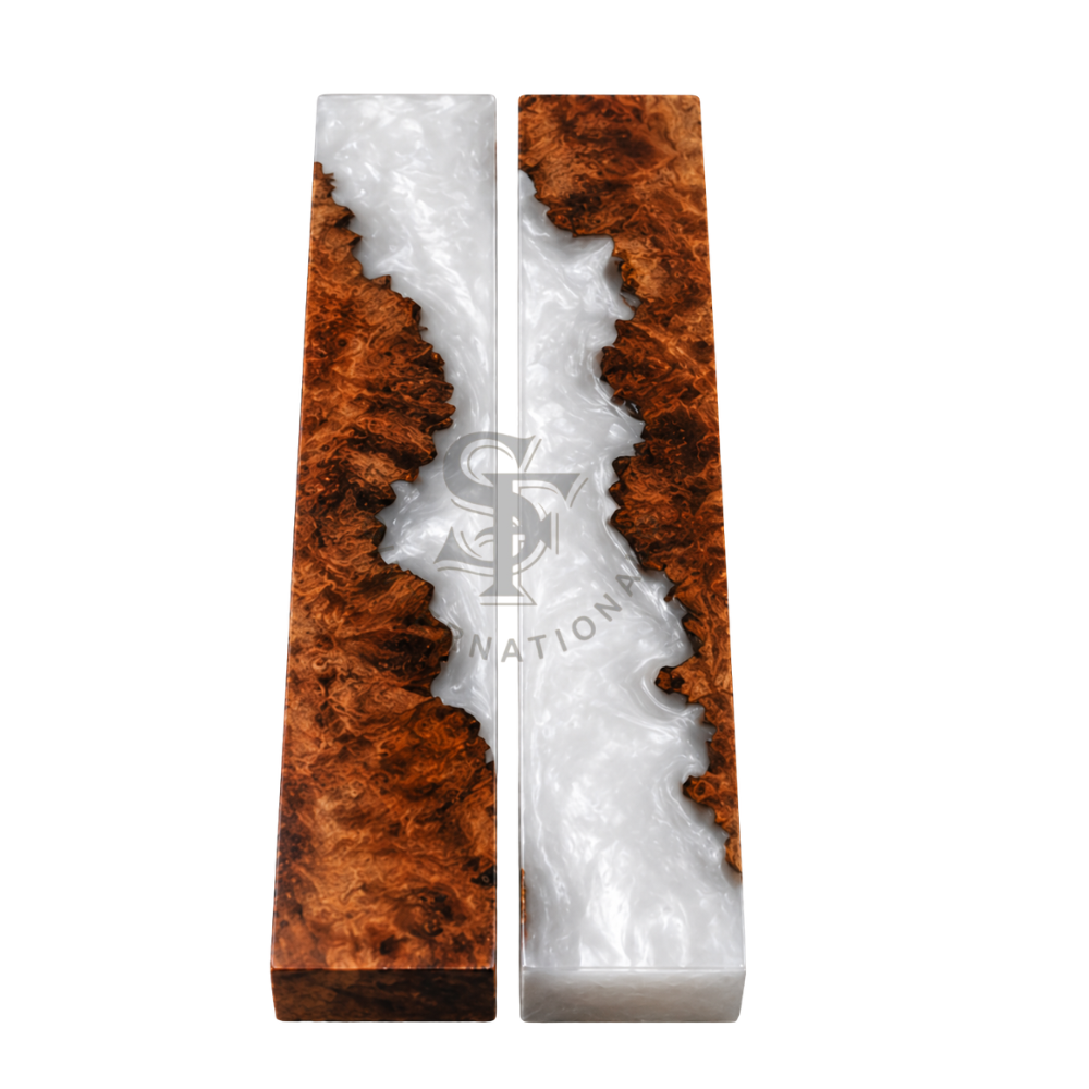 Walnut Wood with White Pearl Epoxy Resin Hybrid Scales