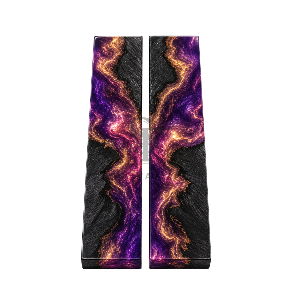 Black Ebony Wood with Golden Pink Purple Mix Epoxy Resin Hybrid Scales
