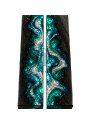 Black Ebony Wood with Green Silver Sky Blue Pearl Color Mix Epoxy Resin Hybrid Scales