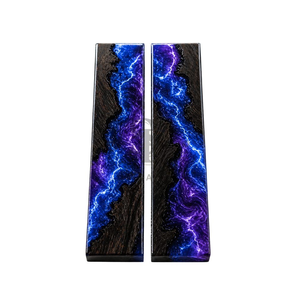 Black Ebony Wood with Dark Blue & Purple Color Mix Epoxy Resin Hybrid Scales
